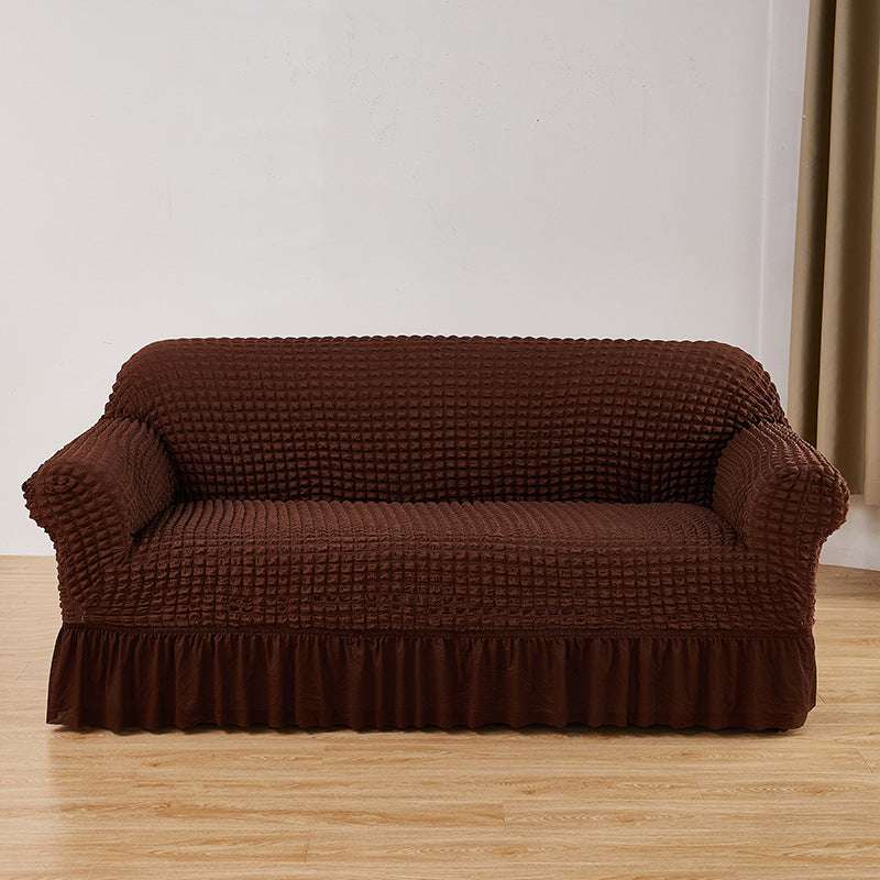 Dark-coffee Double Sofa Bubble Gauze Sofa Cover with Skirt - Full Elastic Dustproof Double Seater 145-185cm
